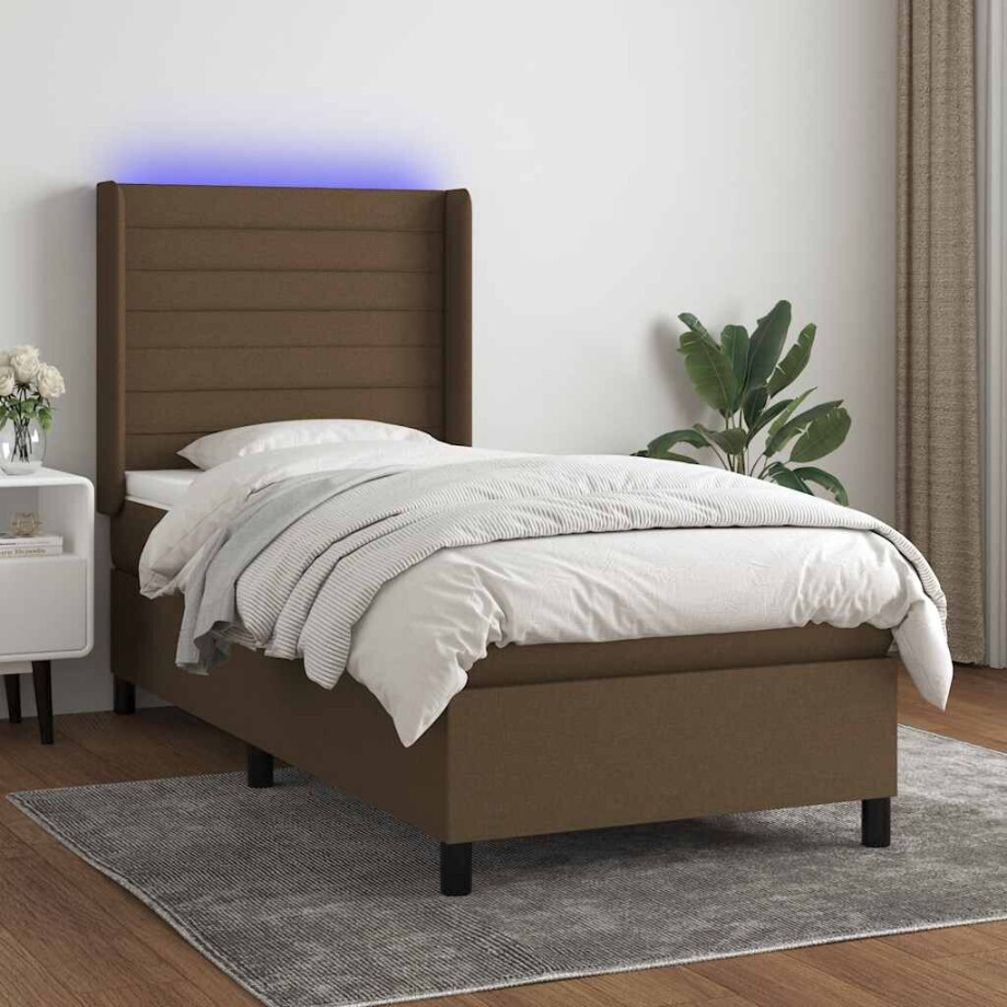 vidaXL Boxspring met matras en LED stof donkerbruin 80x200 cm vidaXL Boxspring met matras en LED stof donkerbruin 80x200 cm afbeelding 1