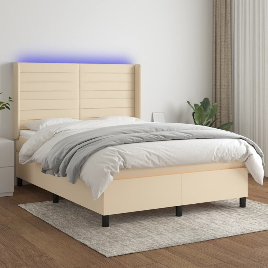 vidaXL Boxspring met matras en LED stof crèmekleurig 140x200 cm vidaXL Boxspring met matras en LED stof crèmekleurig 140x200 cm afbeelding 1