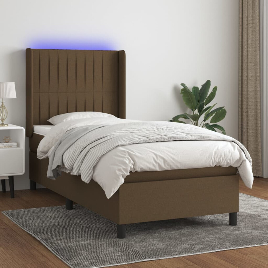 vidaXL Boxspring met matras en LED stof donkerbruin 80x200 cm vidaXL Boxspring met matras en LED stof donkerbruin 80x200 cm afbeelding 1