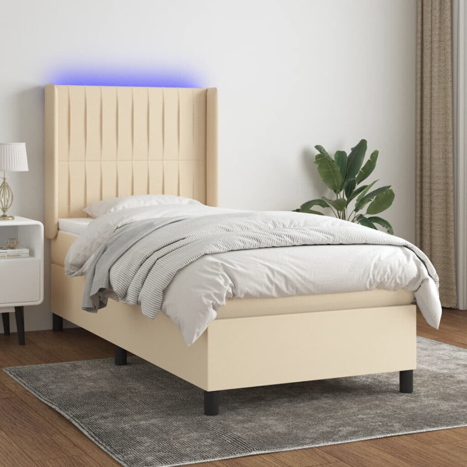 vidaXL Boxspring met matras en LED stof crèmekleurig 80x200 cm afbeelding 1