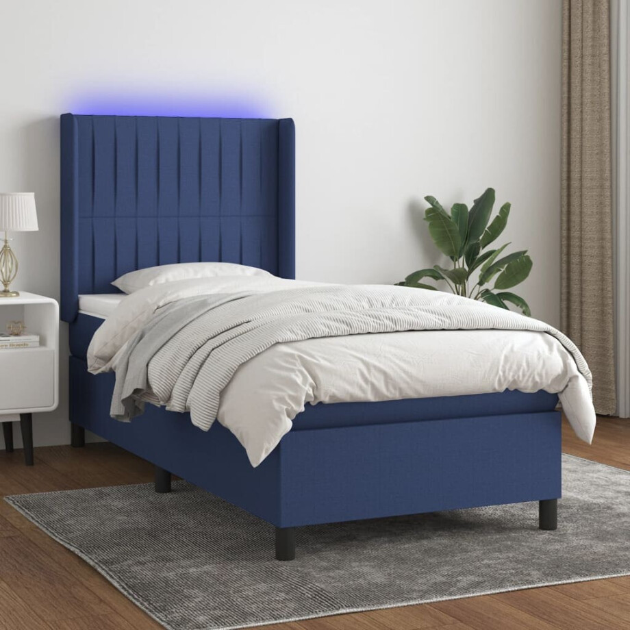 vidaXL Boxspring met matras en LED stof blauw 90x200 cm vidaXL Boxspring met matras en LED stof blauw 90x200 cm afbeelding 1