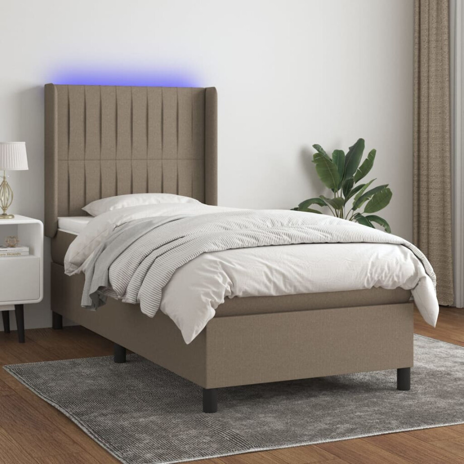 vidaXL Boxspring met matras en LED stof taupe 100x200 cm afbeelding 1