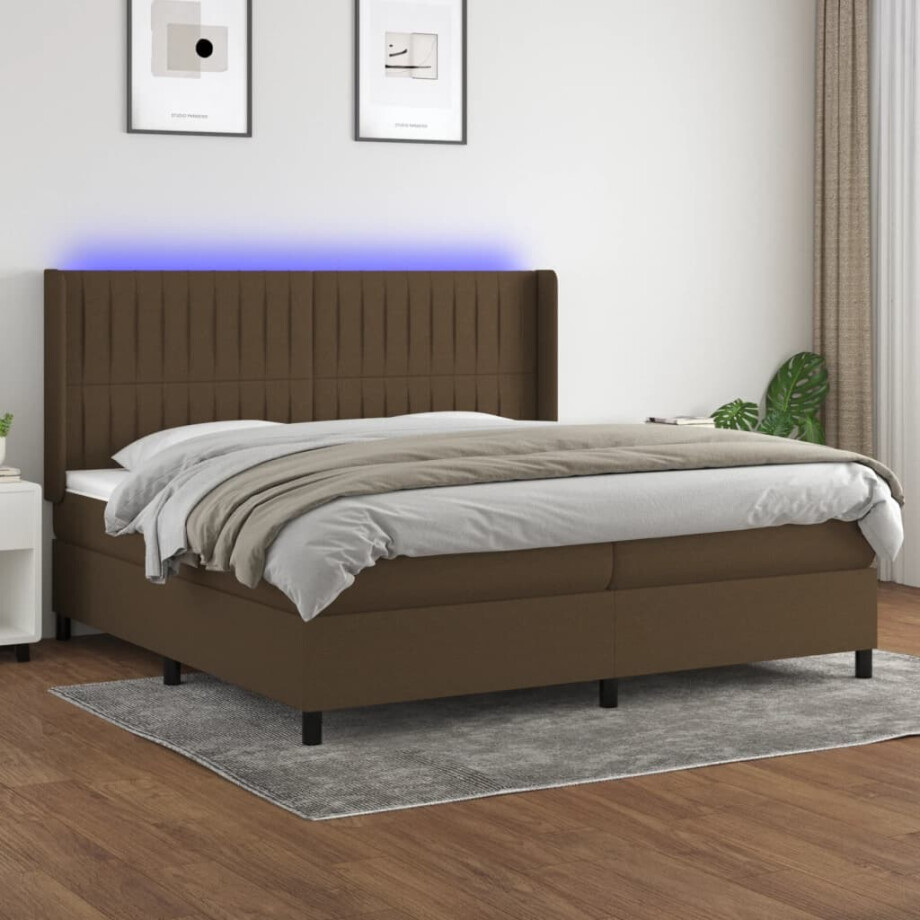 vidaXL Boxspring met matras en LED stof donkerbruin 200x200 cm afbeelding 1