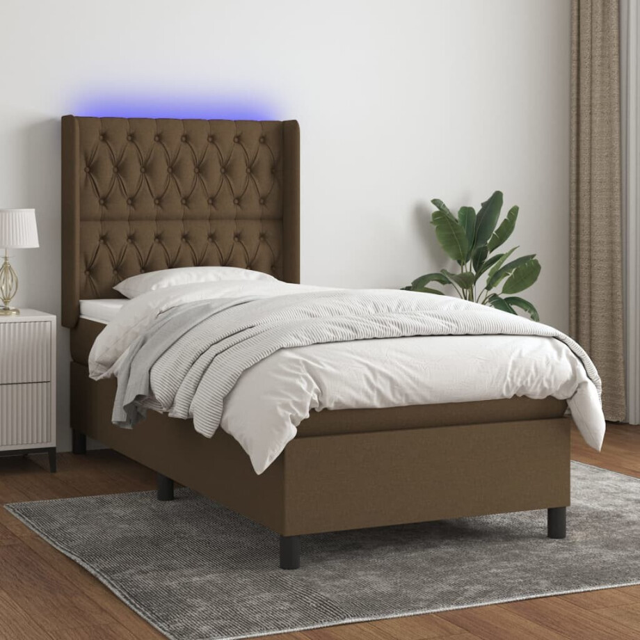 vidaXL Boxspring met matras en LED stof donkerbruin 80x200 cm vidaXL Boxspring met matras en LED stof donkerbruin 80x200 cm afbeelding 1