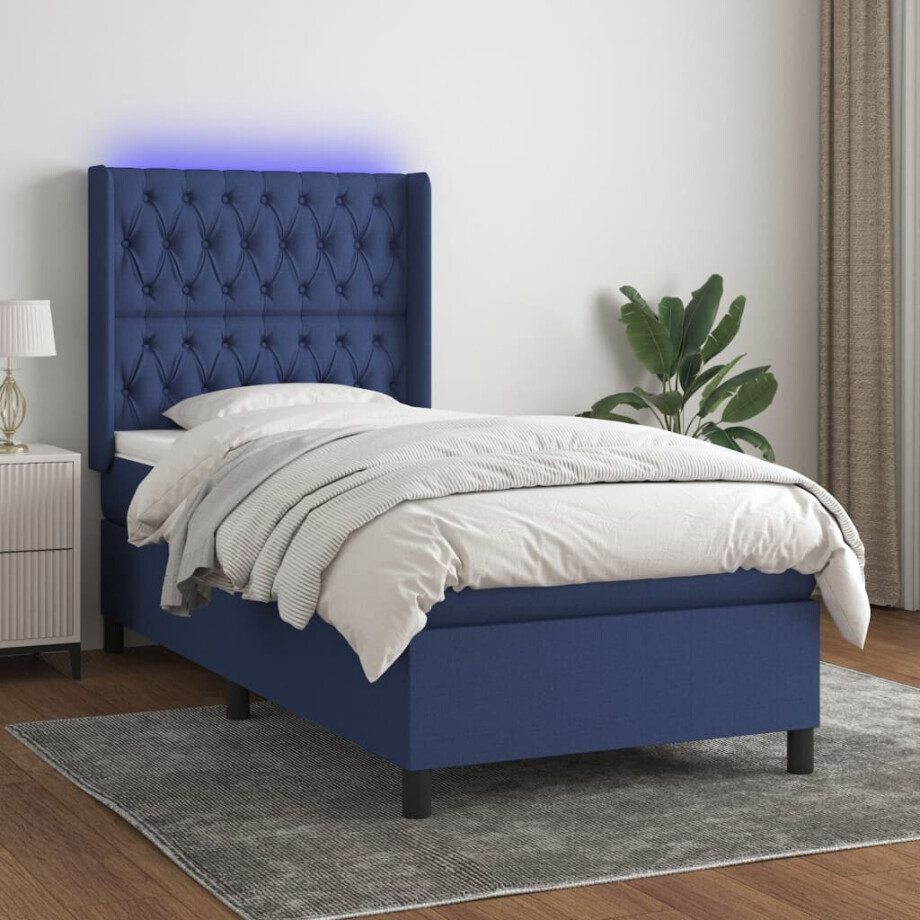 vidaXL Boxspring met matras en LED stof blauw 90x200 cm vidaXL Boxspring met matras en LED stof blauw 90x200 cm afbeelding 1