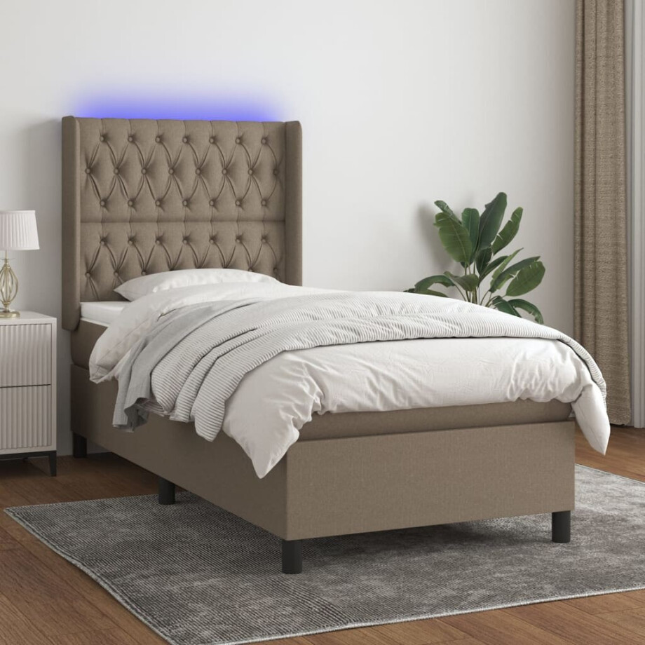 vidaXL Boxspring met matras en LED stof taupe 100x200 cm afbeelding 1