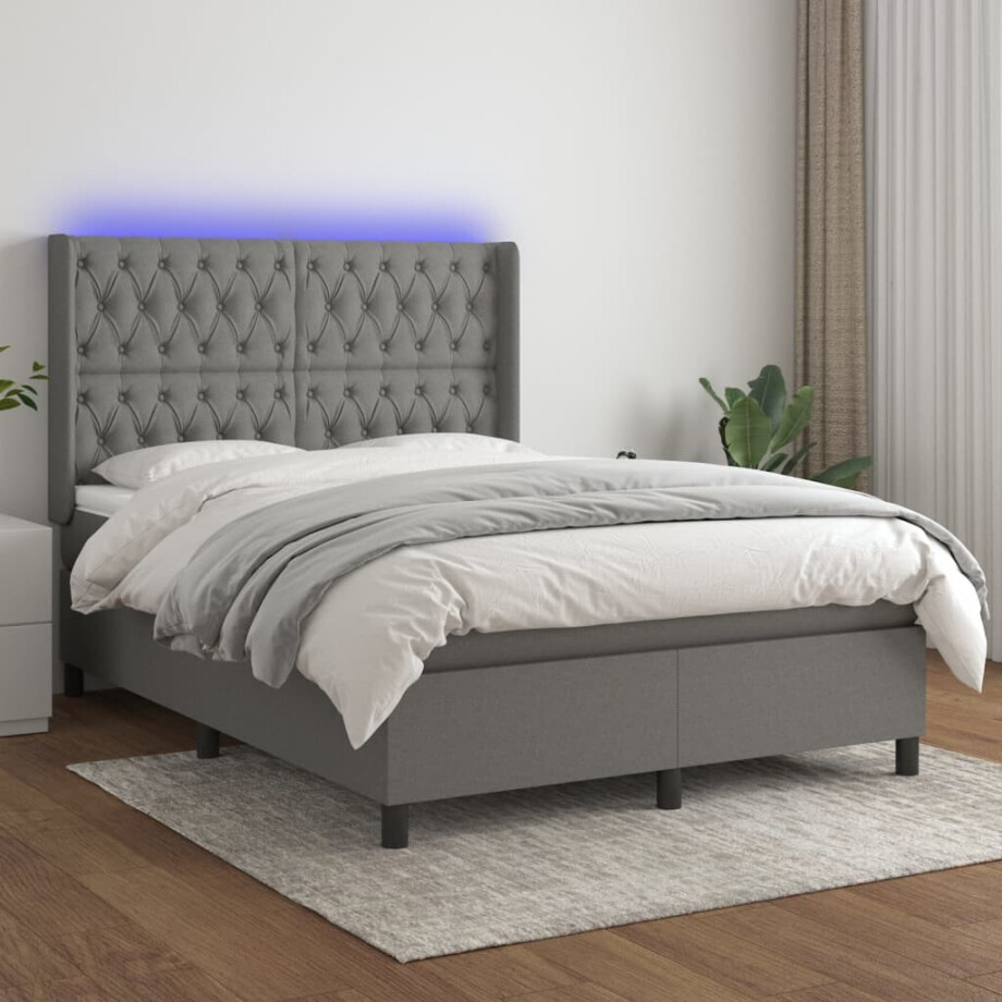 vidaXL Boxspring met matras en LED stof donkergrijs 140x200 cm vidaXL Boxspring met matras en LED stof donkergrijs 140x200 cm afbeelding 1