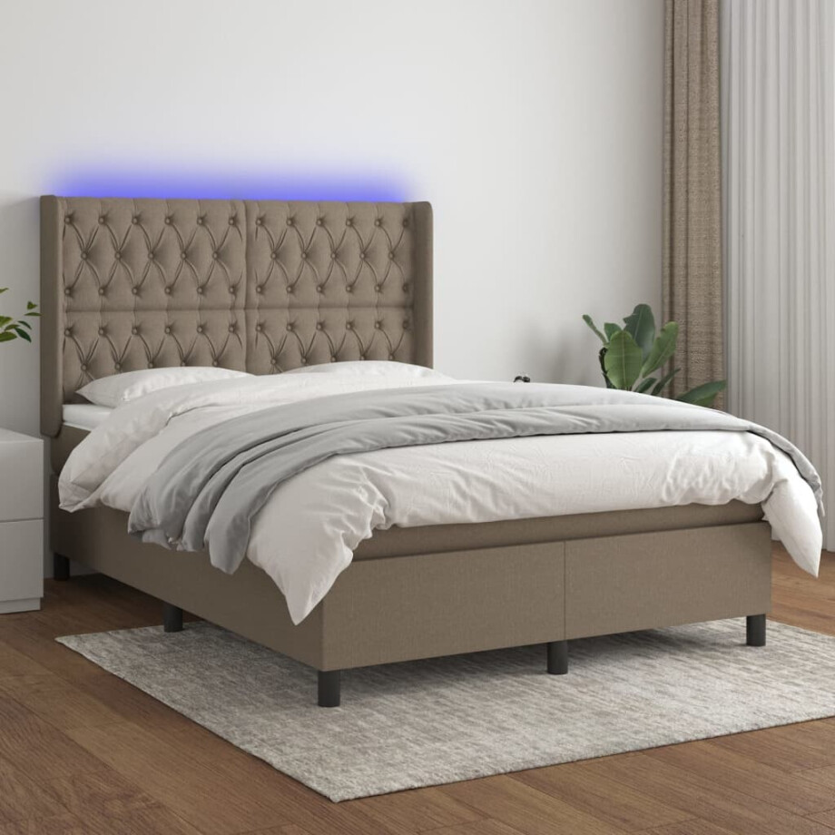 vidaXL Boxspring met matras en LED stof taupe 140x200 cm vidaXL Boxspring met matras en LED stof taupe 140x200 cm afbeelding 1