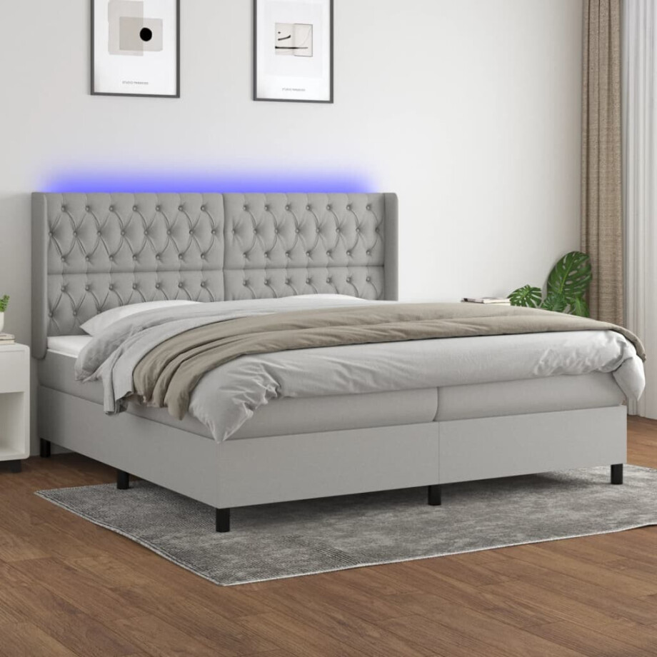 vidaXL Boxspring met matras en LED stof lichtgrijs 200x200 cm vidaXL Boxspring met matras en LED stof lichtgrijs 200x200 cm afbeelding 1