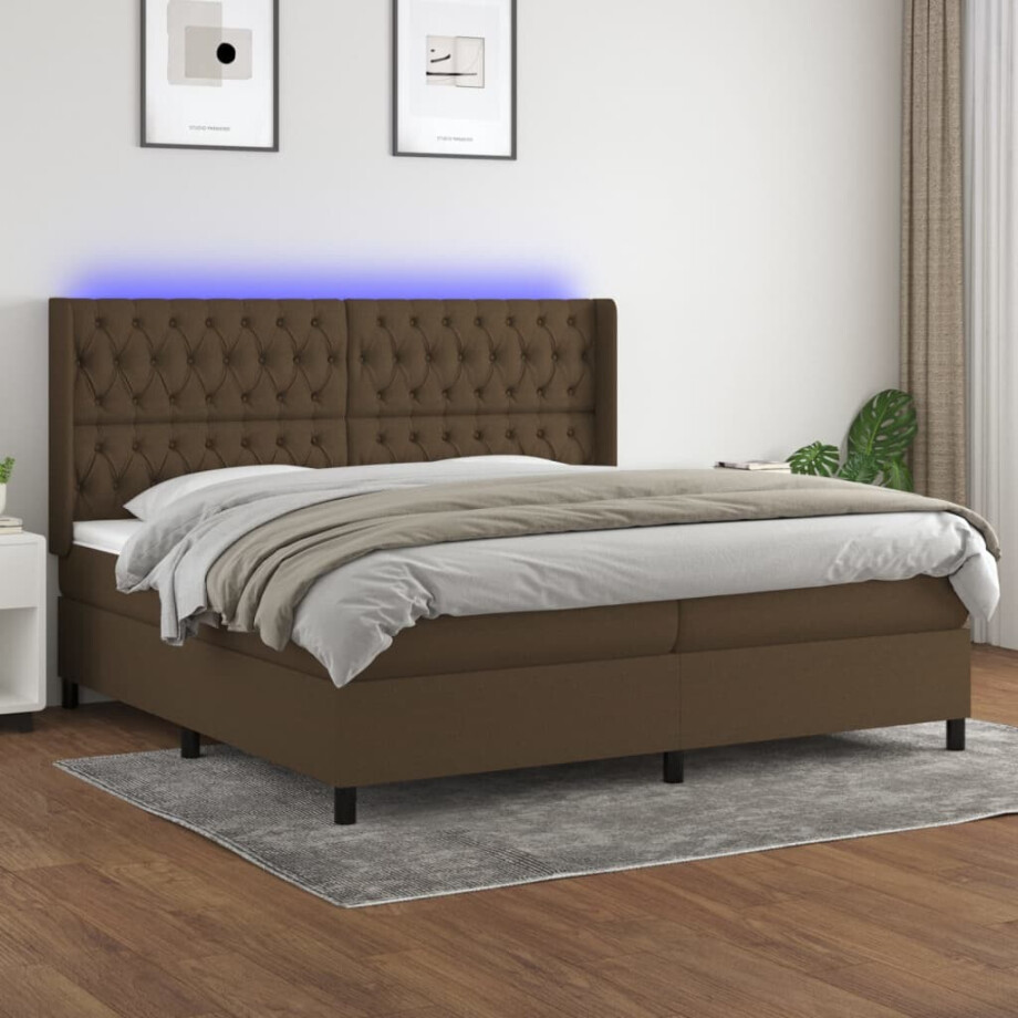 vidaXL Boxspring met matras en LED stof donkerbruin 200x200 cm vidaXL Boxspring met matras en LED stof donkerbruin 200x200 cm afbeelding 1