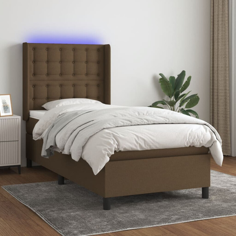 vidaXL Boxspring met matras en LED stof donkerbruin 80x200 cm vidaXL Boxspring met matras en LED stof donkerbruin 80x200 cm afbeelding 1