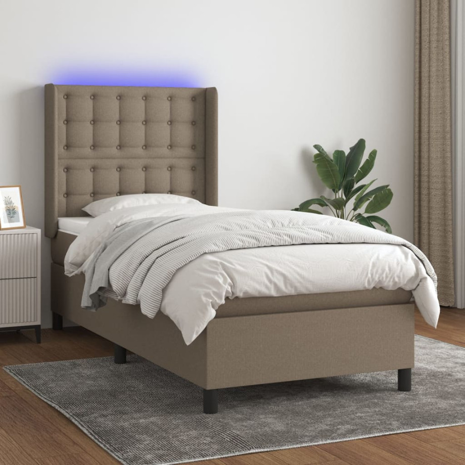 vidaXL Boxspring met matras en LED stof taupe 80x200 cm afbeelding 1