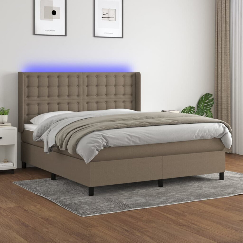 vidaXL Boxspring met matras en LED stof taupe 160x200 cm vidaXL Boxspring met matras en LED stof taupe 160x200 cm afbeelding 1