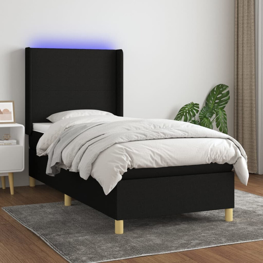 vidaXL Boxspring met matras en LED stof zwart 80x200 cm vidaXL Boxspring met matras en LED stof zwart 80x200 cm afbeelding 1