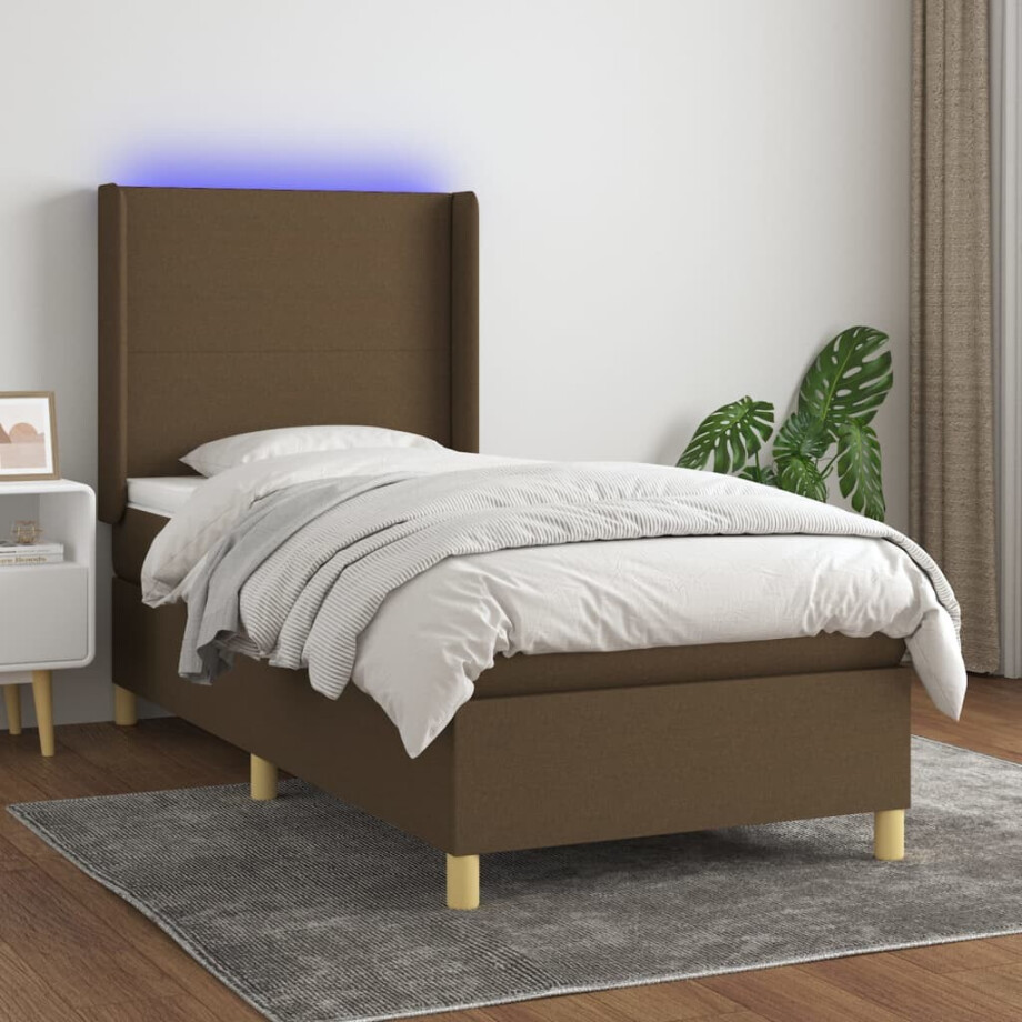 vidaXL Boxspring met matras en LED stof donkerbruin 80x200 cm vidaXL Boxspring met matras en LED stof donkerbruin 80x200 cm afbeelding 1