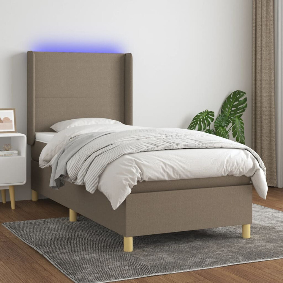 vidaXL Boxspring met matras en LED stof taupe 80x200 cm afbeelding 1