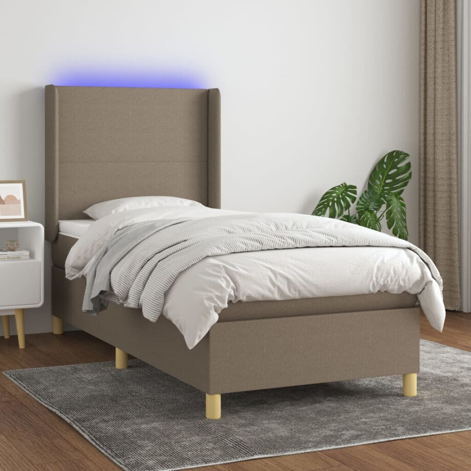 vidaXL Boxspring met matras en LED stof taupe 90x190 cm afbeelding 1