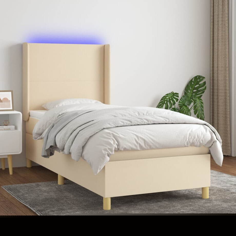 vidaXL Boxspring met matras en LED stof crèmekleurig 90x190 cm vidaXL Boxspring met matras en LED stof crèmekleurig 90x190 cm afbeelding 1
