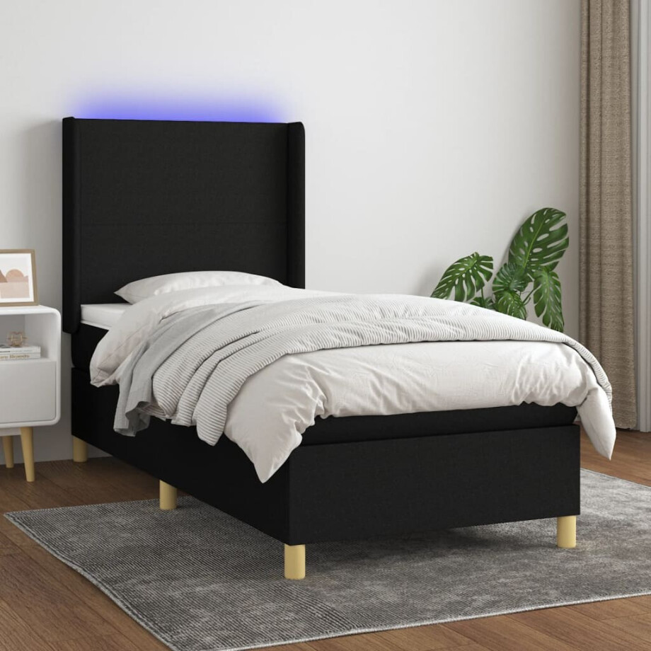 vidaXL Boxspring met matras en LED stof zwart 100x200 cm afbeelding 1