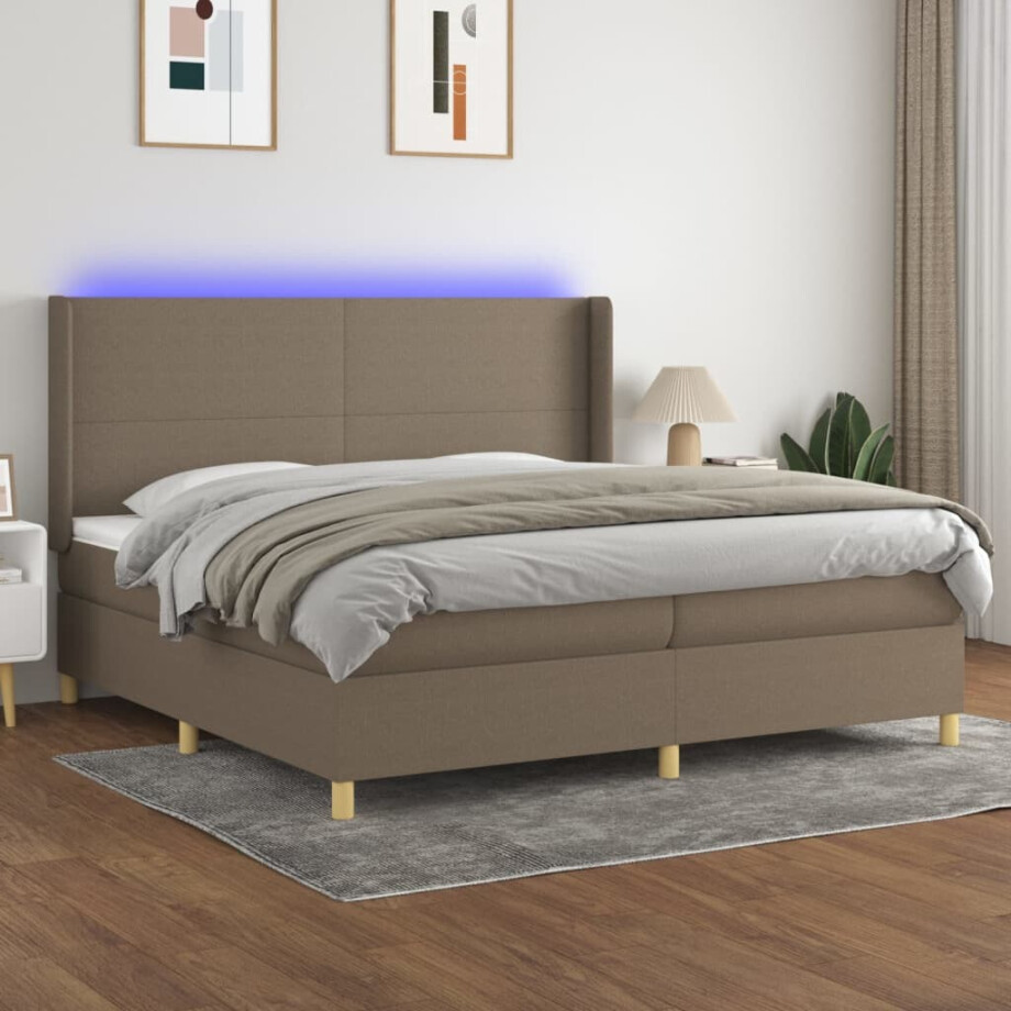 vidaXL Boxspring met matras en LED stof taupe 200x200 cm afbeelding 1