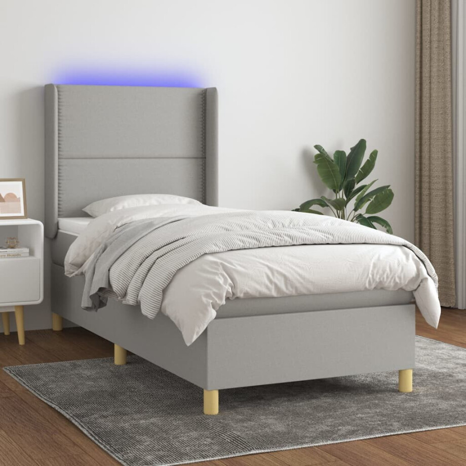 vidaXL Boxspring met matras en LED stof lichtgrijs 100x200 cm vidaXL Boxspring met matras en LED stof lichtgrijs 100x200 cm afbeelding 1
