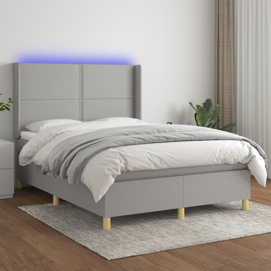 vidaXL Boxspring met matras en LED stof lichtgrijs 140x190 cm vidaXL Boxspring met matras en LED stof lichtgrijs 140x190 cm afbeelding 1