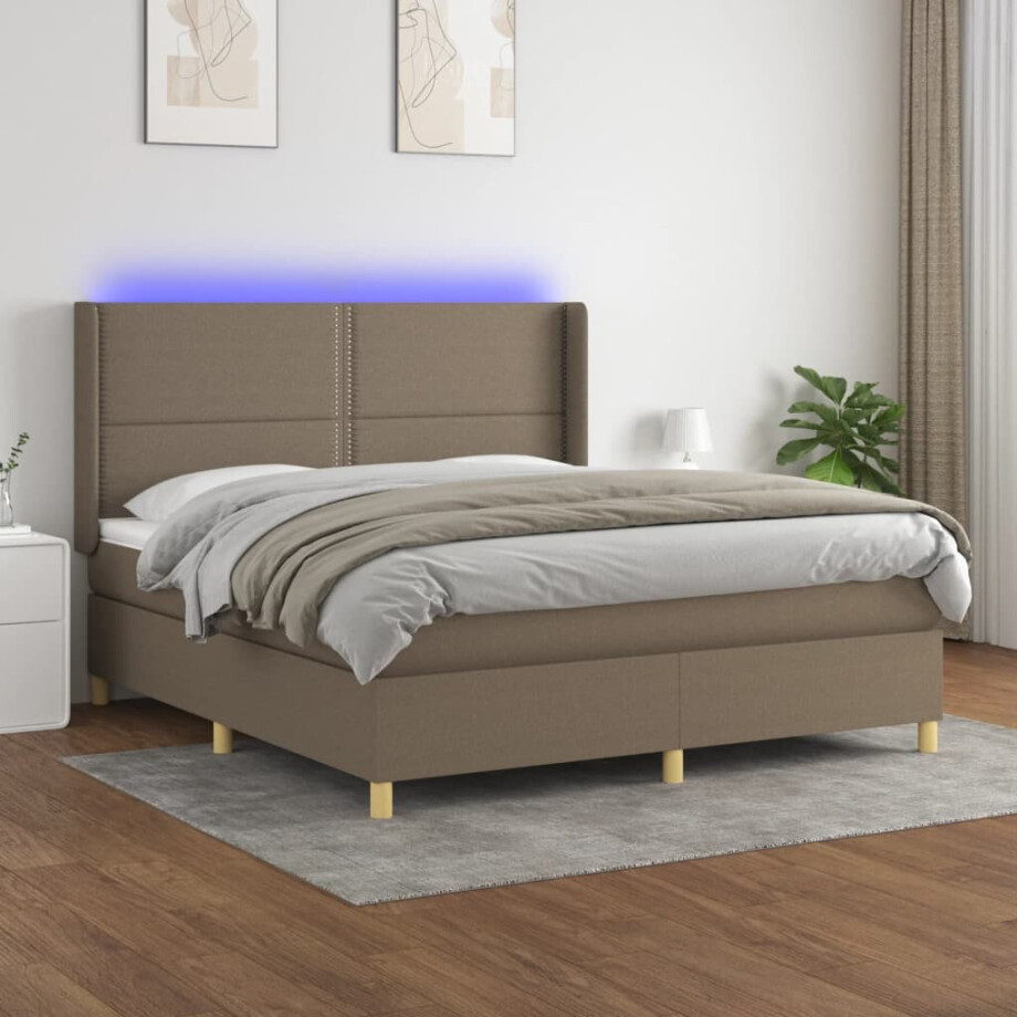 vidaXL Boxspring met matras en LED stof taupe 180x200 cm afbeelding 1