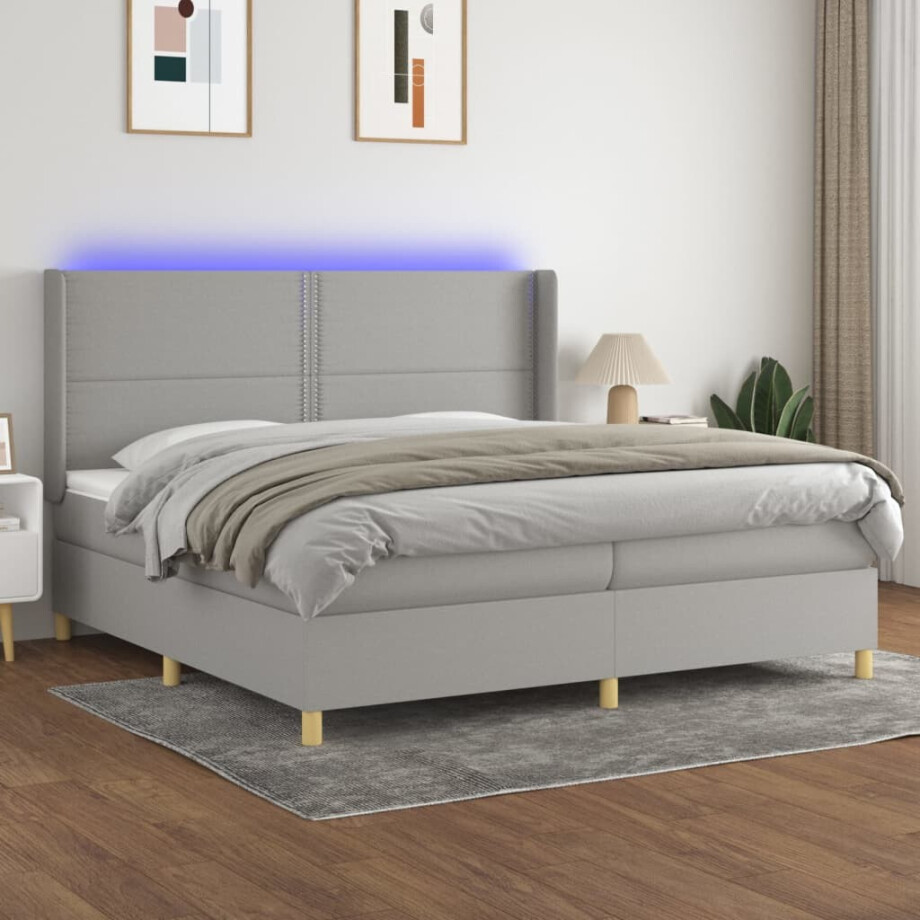 vidaXL Boxspring met matras en LED stof lichtgrijs 200x200 cm vidaXL Boxspring met matras en LED stof lichtgrijs 200x200 cm afbeelding 1