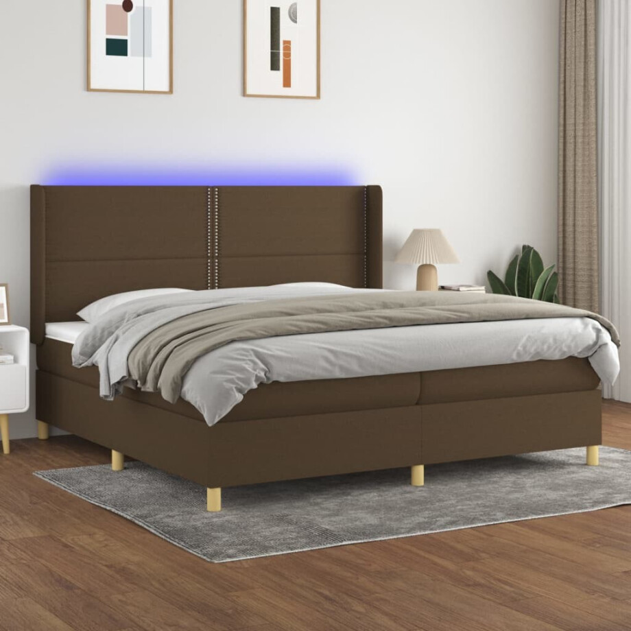 vidaXL Boxspring met matras en LED stof donkerbruin 200x200 cm afbeelding 1