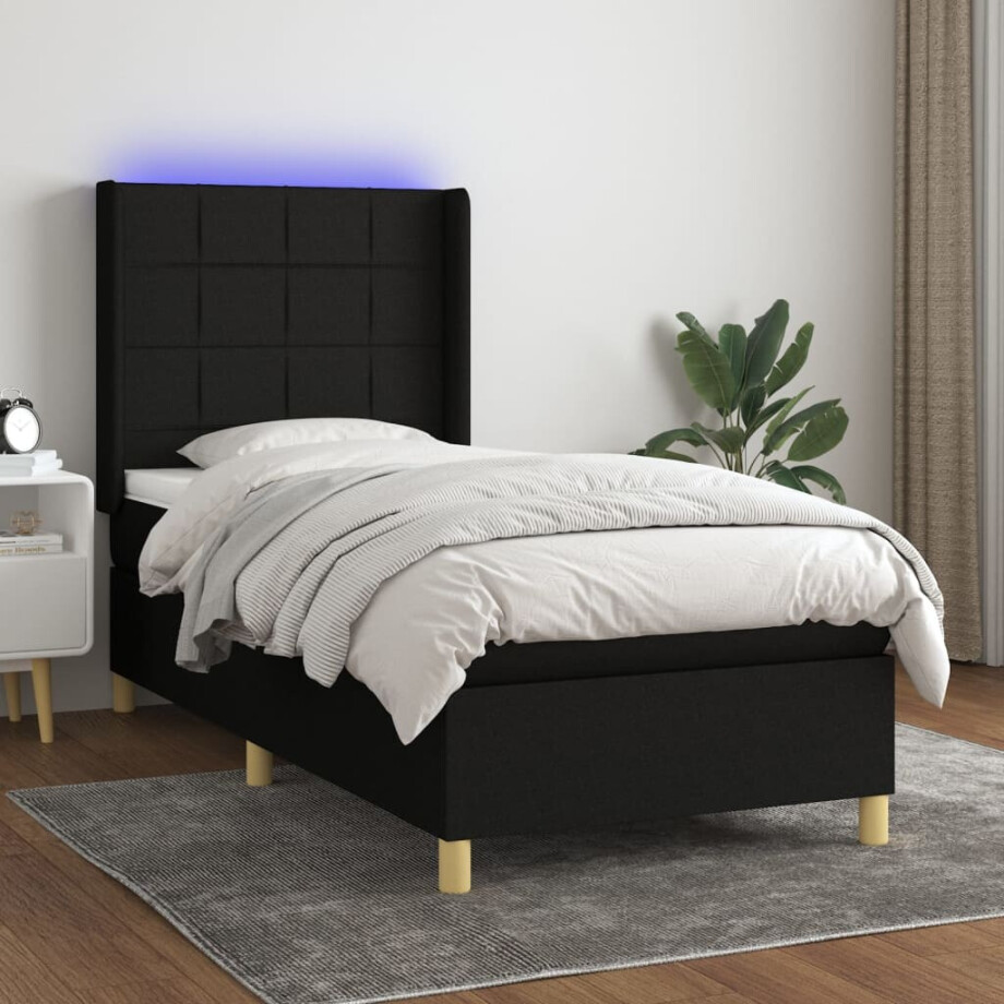 vidaXL Boxspring met matras en LED stof zwart 80x200 cm vidaXL Boxspring met matras en LED stof zwart 80x200 cm afbeelding 1