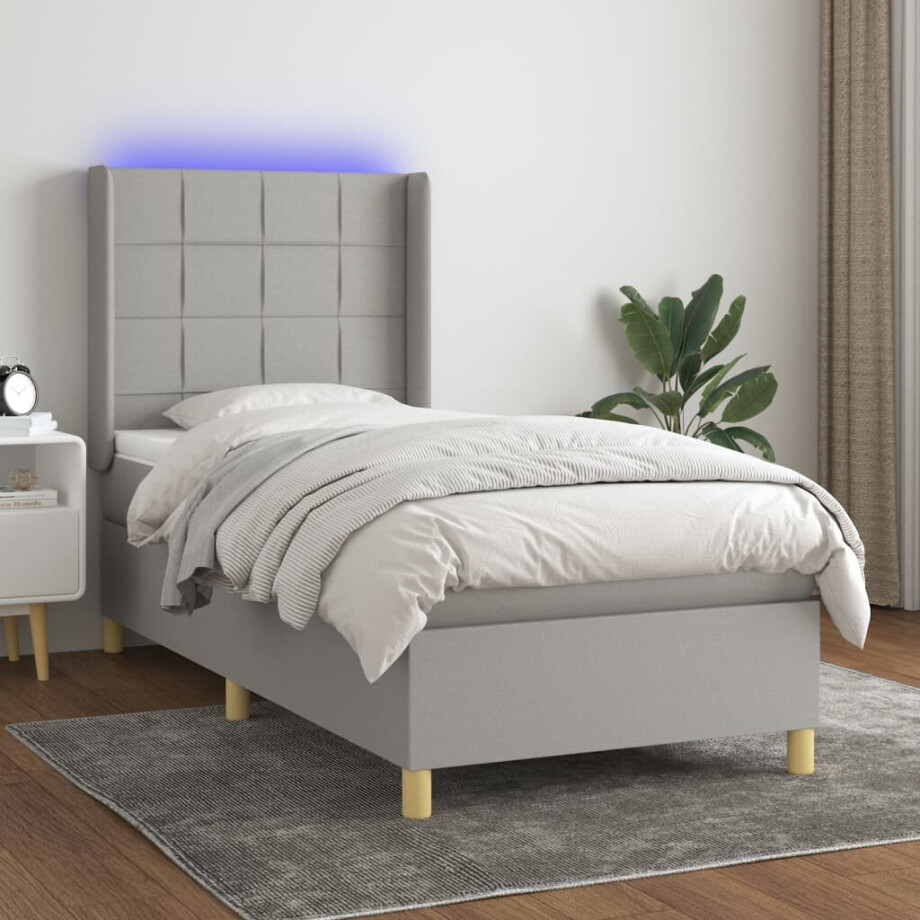 vidaXL Boxspring met matras en LED stof lichtgrijs 90x190 cm vidaXL Boxspring met matras en LED stof lichtgrijs 90x190 cm afbeelding 1