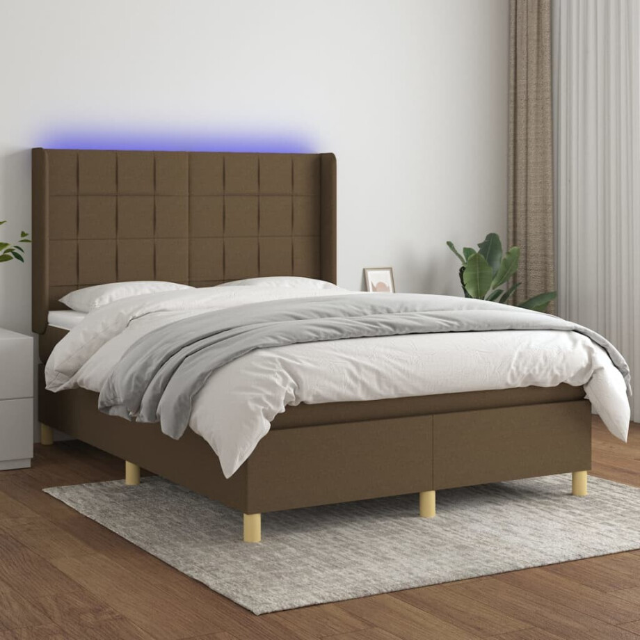 vidaXL Boxspring met matras en LED stof donkerbruin 140x200 cm vidaXL Boxspring met matras en LED stof donkerbruin 140x200 cm afbeelding 1