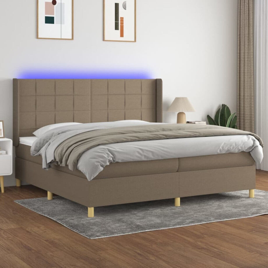 vidaXL Boxspring met matras en LED stof taupe 200x200 cm vidaXL Boxspring met matras en LED stof taupe 200x200 cm afbeelding 1