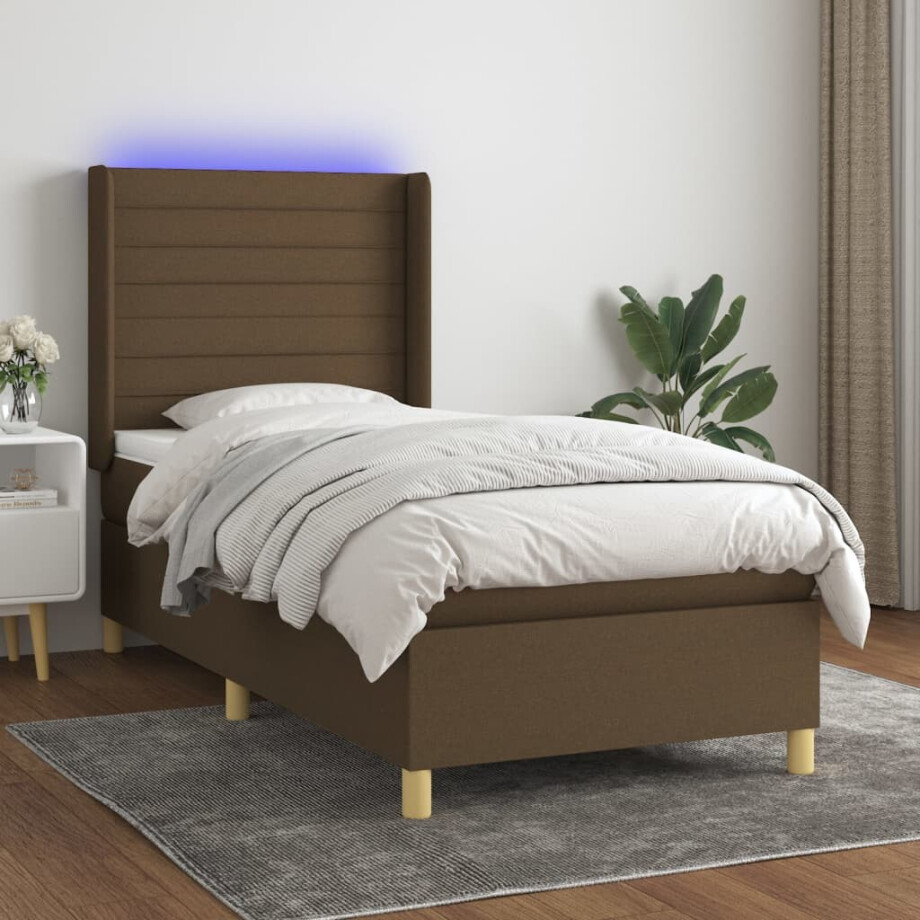 vidaXL Boxspring met matras en LED stof donkerbruin 80x200 cm vidaXL Boxspring met matras en LED stof donkerbruin 80x200 cm afbeelding 1