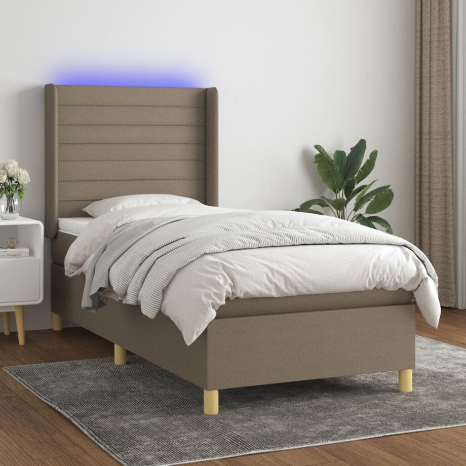 vidaXL Boxspring met matras en LED stof taupe 80x200 cm vidaXL Boxspring met matras en LED stof taupe 80x200 cm afbeelding 1
