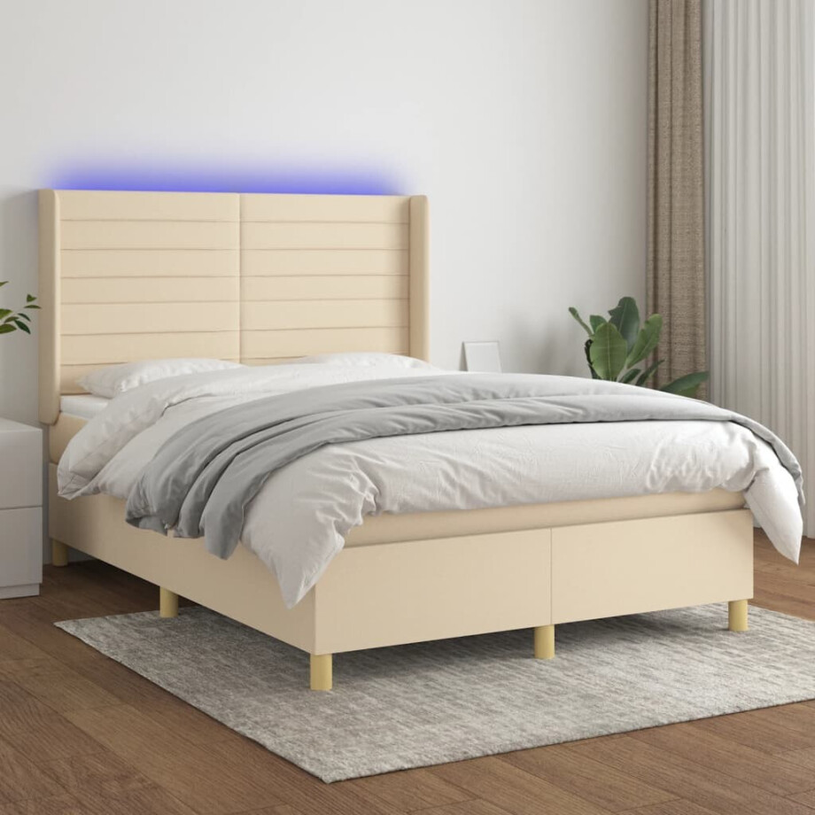 vidaXL Boxspring met matras en LED stof crèmekleurig 140x200 cm vidaXL Boxspring met matras en LED stof crèmekleurig 140x200 cm afbeelding 1