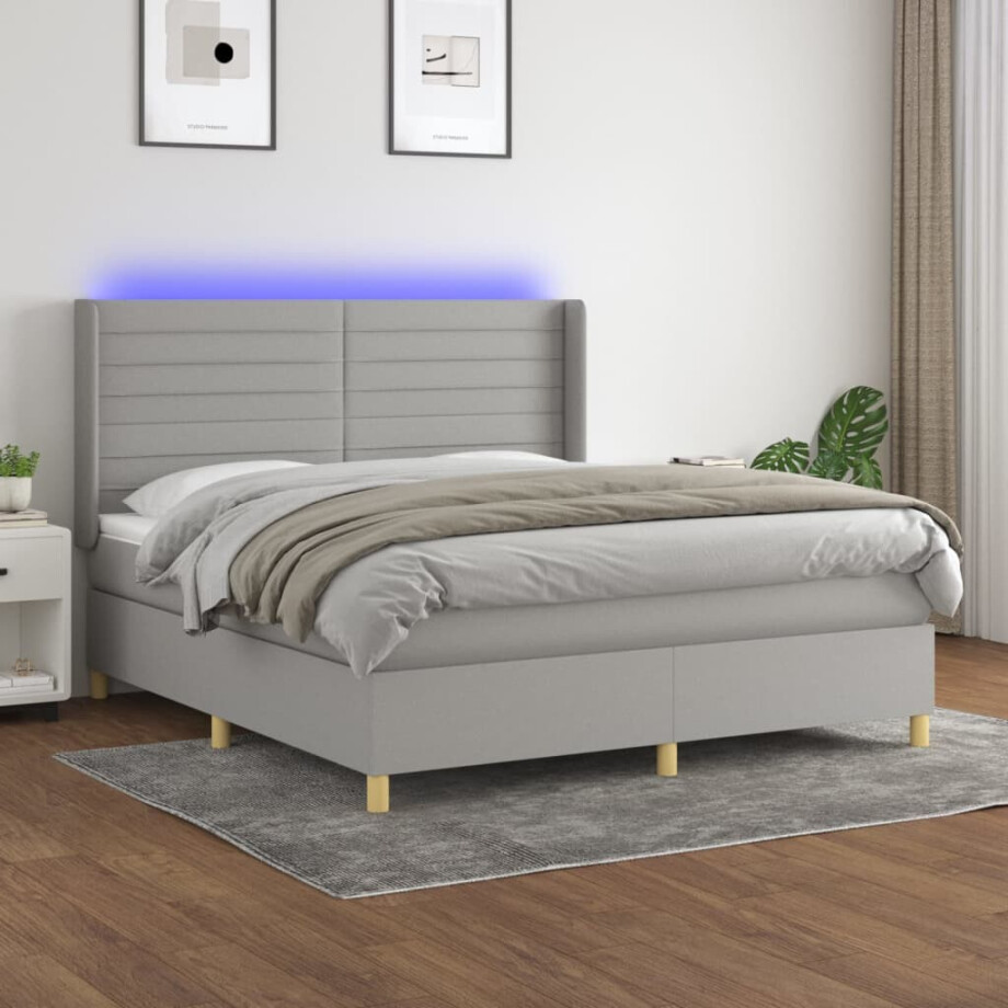 vidaXL Boxspring met matras en LED stof lichtgrijs 160x200 cm vidaXL Boxspring met matras en LED stof lichtgrijs 160x200 cm afbeelding 1