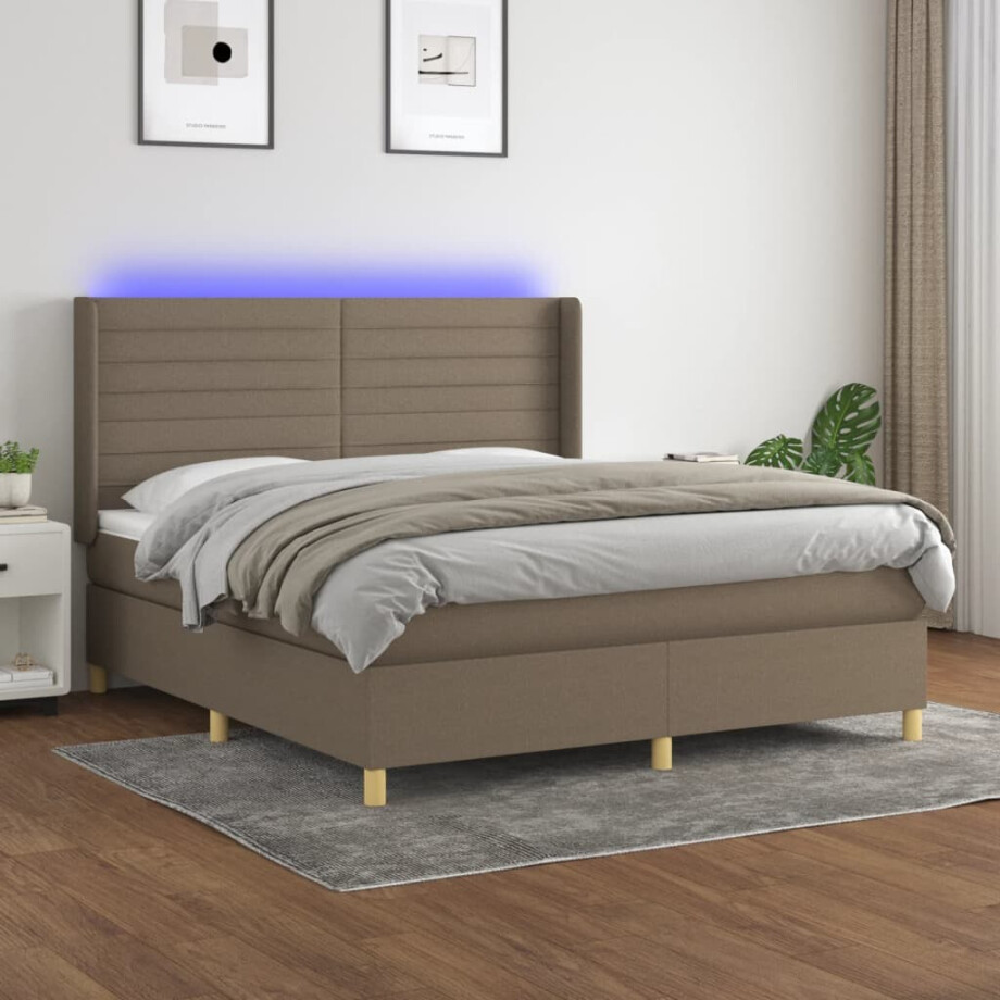 vidaXL Boxspring met matras en LED stof taupe 160x200 cm vidaXL Boxspring met matras en LED stof taupe 160x200 cm afbeelding 1