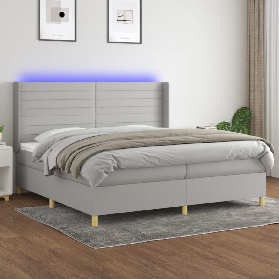 vidaXL Boxspring met matras en LED stof lichtgrijs 200x200 cm vidaXL Boxspring met matras en LED stof lichtgrijs 200x200 cm afbeelding 1