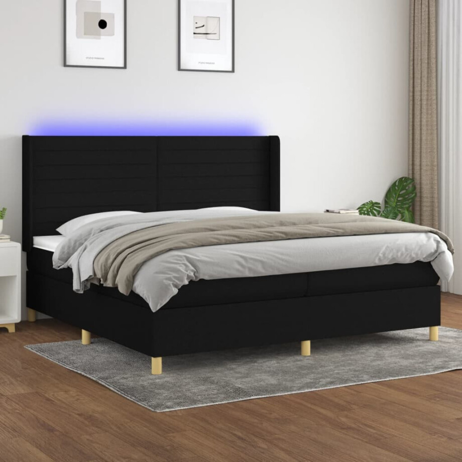 vidaXL Boxspring met matras en LED stof zwart 200x200 cm vidaXL Boxspring met matras en LED stof zwart 200x200 cm afbeelding 1