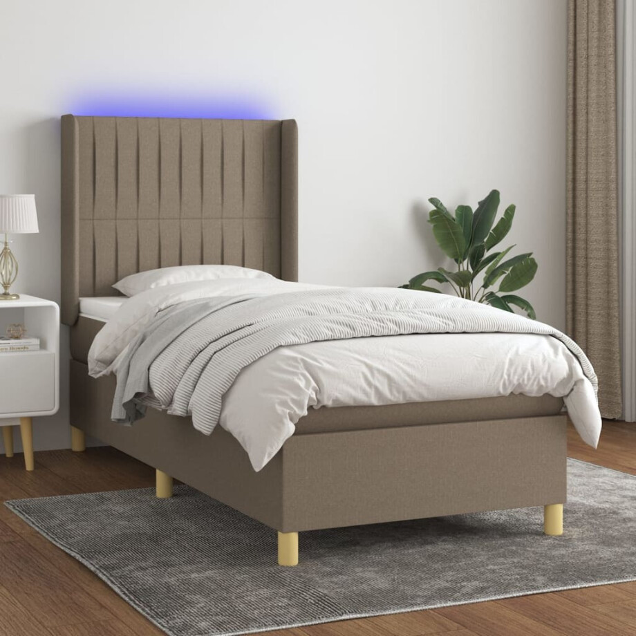 vidaXL Boxspring met matras en LED stof taupe 80x200 cm afbeelding 1