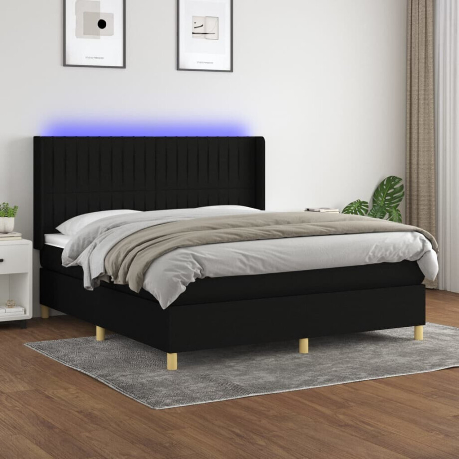 vidaXL Boxspring met matras en LED stof zwart 160x200 cm vidaXL Boxspring met matras en LED stof zwart 160x200 cm afbeelding 1