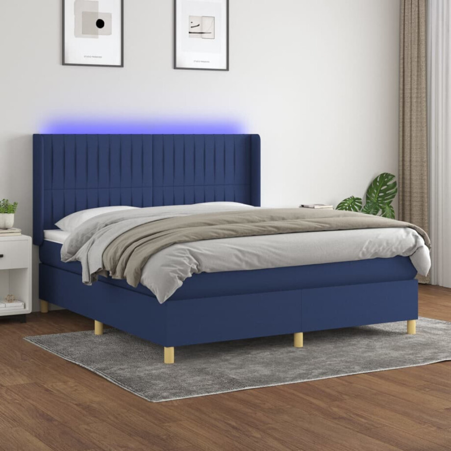 vidaXL Boxspring met matras en LED stof blauw 160x200 cm vidaXL Boxspring met matras en LED stof blauw 160x200 cm afbeelding 1