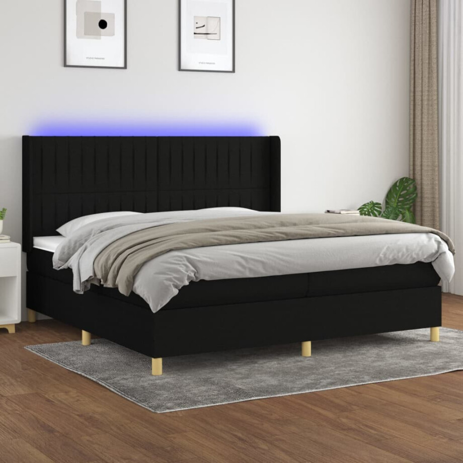 vidaXL Boxspring met matras en LED stof zwart 200x200 cm vidaXL Boxspring met matras en LED stof zwart 200x200 cm afbeelding 1