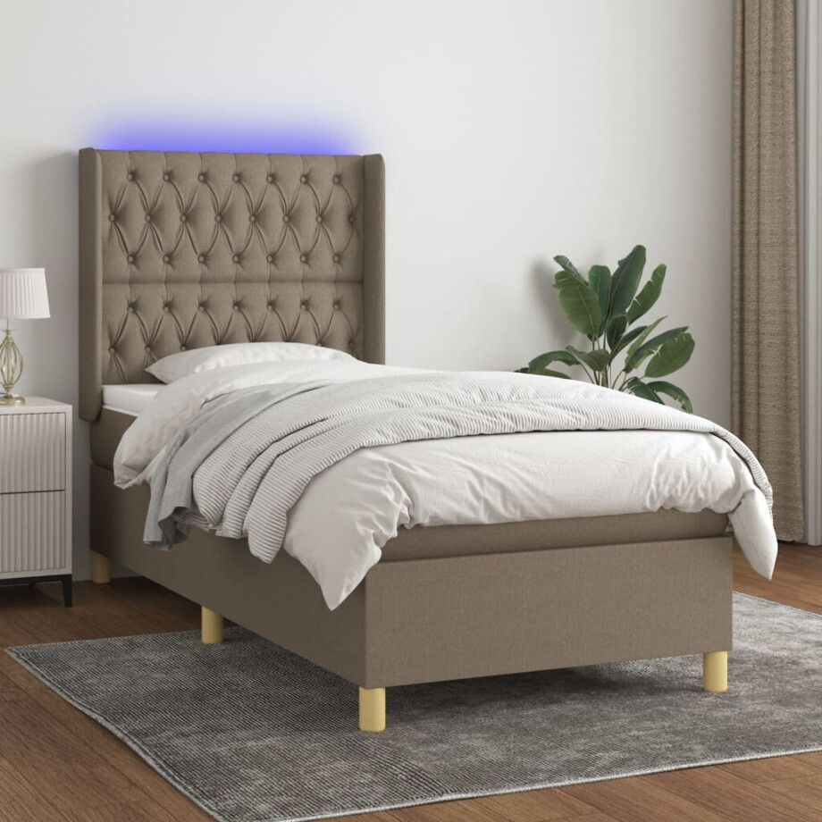 vidaXL Boxspring met matras en LED stof taupe 100x200 cm vidaXL Boxspring met matras en LED stof taupe 100x200 cm afbeelding 1