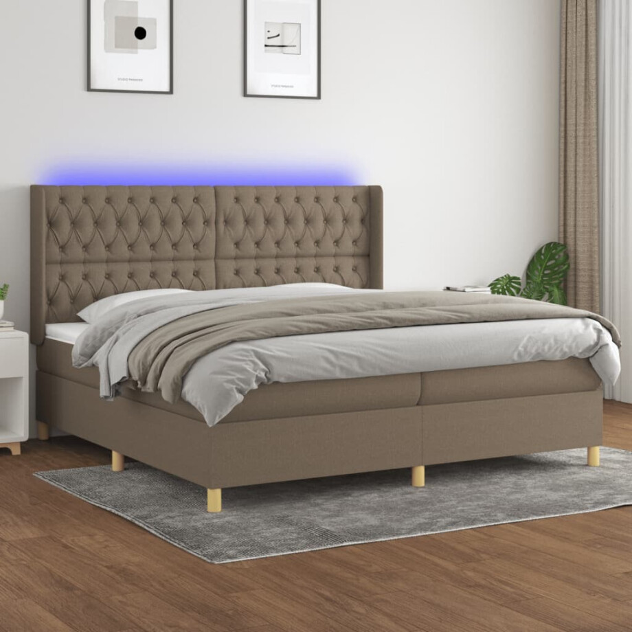 vidaXL Boxspring met matras en LED stof taupe 200x200 cm vidaXL Boxspring met matras en LED stof taupe 200x200 cm afbeelding 1