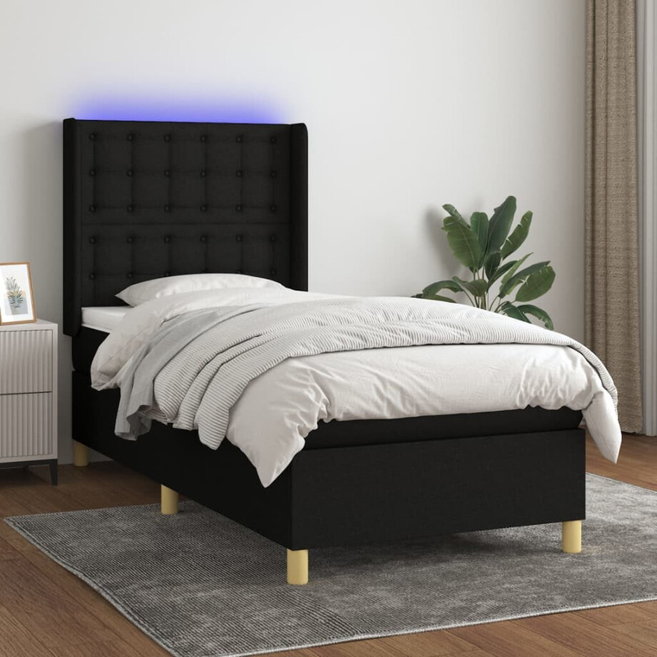 vidaXL Boxspring met matras en LED stof zwart 80x200 cm vidaXL Boxspring met matras en LED stof zwart 80x200 cm afbeelding 1