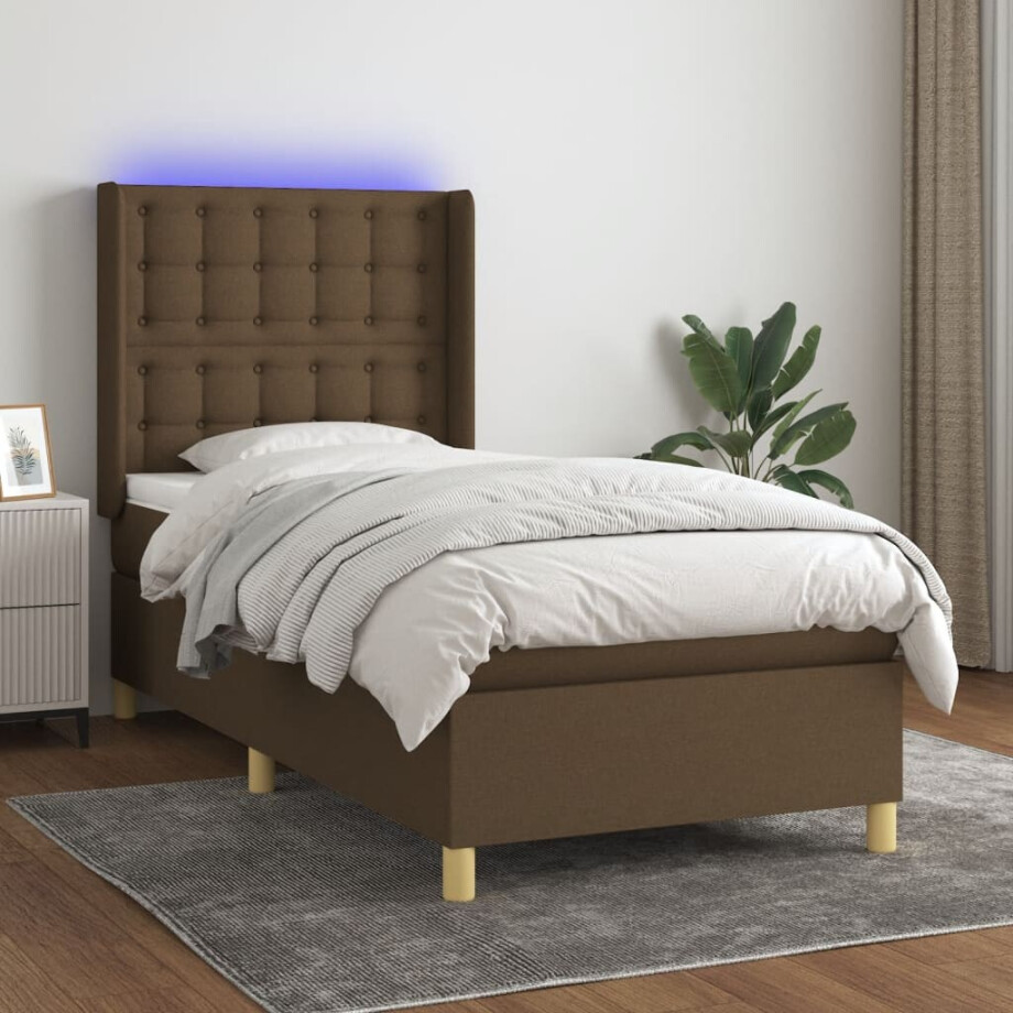 vidaXL Boxspring met matras en LED stof donkerbruin 80x200 cm vidaXL Boxspring met matras en LED stof donkerbruin 80x200 cm afbeelding 1