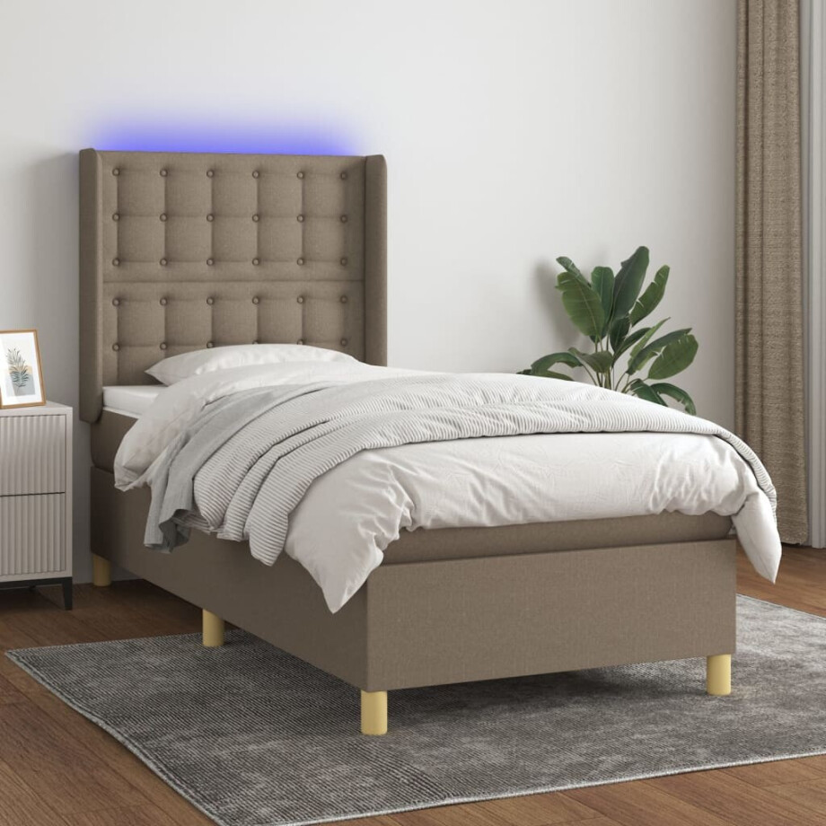 vidaXL Boxspring met matras en LED stof taupe 90x190 cm vidaXL Boxspring met matras en LED stof taupe 90x190 cm afbeelding 1