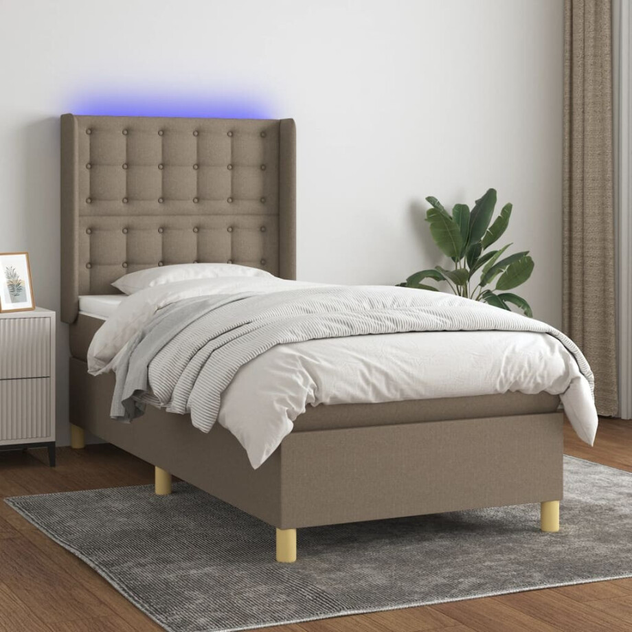 vidaXL Boxspring met matras en LED stof taupe 80x200 cm afbeelding 1